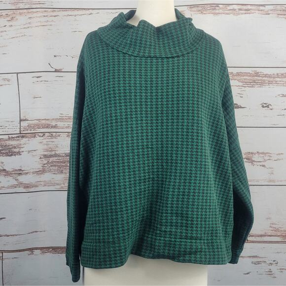 Bryn Walker Houndstooth Mock Neck Pullover Green Size M - Picture 1 of 8